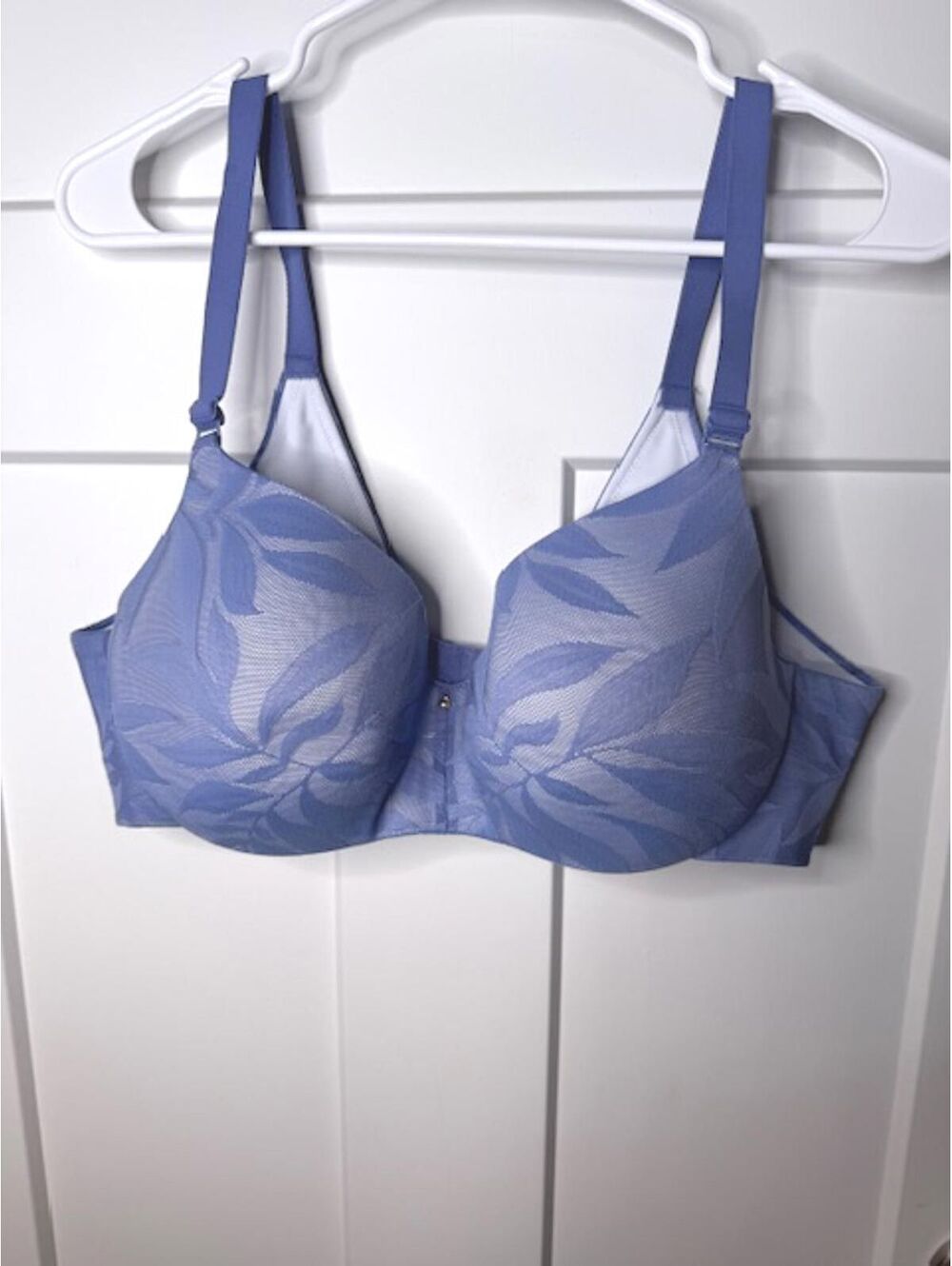 NWOT Cacique plunge boost periwinkle bra blue/purple mesh overlay 38DD floral